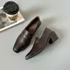 Zapatos de Trabajo para el Trayecto 2026 Negros de Moda Zapatos Pequeños de Cuero Retro Francés Zapatos de Vestir para Mujer Primavera y Otoño Nuevos Mocasines de Tacón Grueso
