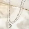 Estilo Ins Lujo Accesible Acero Inoxidable Cadena de Doble Capa Colgante de Corazón Moda para Mujer Retro Acero Inoxidable Electrochapado en Oro Real 18K Joyería