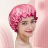 Gorro de baño de lunares pequeños de Amazon, doble capa, de satén PEVA, impermeable, grueso, estampado, para adultos, venta al por mayor