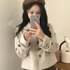 Enviado Coreia Roupas Femininas Retrô Gola Boneca de Botão Único Versátil Casaco de Lã Solto Casual Top 26613