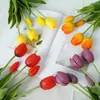 Tulipanes de Plástico Blando de Alta Calidad, Ramo Artificial, Decoración para Mesa de Sala de Estar, Ramo de Mano para Boda, Flores Artificiales Decorativas