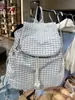 Mochila Xadrez Azul Coreana Feminina 2025 Nova Estilo Preppy Mochila de Trabalho Bolsa de Mensageiro Estudante Bolsa Escolar