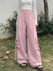 Calça de trabalho feminina off-white, novo modelo primavera/outono 2026, cintura alta, modelagem que afina a silhueta, multi-bolsos, casual, calça de perna larga reta para baixinhas