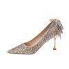 6682-9 Lazo Francés Gradiente Lentejuelas de Cristal de Alta Gama Celebridad Banquete Novia Dama de Honor Boda Zapatos de Tacón Alto