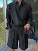 Camisa de Algodón y Lino Ancha Estilo Coreano Retro Simple ASCLO Negra Atmosférica Versátil Nueva Moda de Primavera y Verano para Hombre