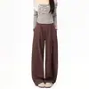 Pantalones de chándal para mujer con pierna curva, nueva colección primavera/otoño 2026, color café, corte A holgado, modernos, de pierna ancha, fluidos, pantalones casuales