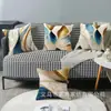 Conjunto de Fronhas de Linho com Padrão de Mármore Dourado Azul Decorativas para Sofá Amazon Comércio Exterior Fronhas Transfronteiriças Conjunto de Quatro
