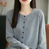 Cardigan de punto de algodón puro con cuello redondo y múltiples botones, estilo primavera nuevo, suéter versátil simple de color liso, chaqueta estilo coreano, ropa de mujer a la moda
