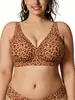 Sujetador cruzado de Amazon sin costuras, cuello en V, talla grande, estampado de leopardo, sin varillas, con efecto push-up y elevación, hecho de tela de seda helada, para mujer