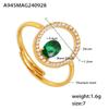Anel de linha geométrica de luxo estilo europeu e americano com abertura ajustável, aço titânio, banhado a ouro, zircônio incrustado à mão, anel de moda
