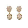 Brincos de Pérola Zircônia Cor de Champagne Estilo Francês Estilo de Hong Kong para Mulheres, Brilhantes Retrô Alto Padrão Estilo Feminino Brilho Leve
