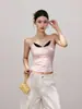 Camisola de encaje bicolor tipo dos piezas para mujer, estilo verano con copas, corte ajustado, top base elástico corto, camiseta sin mangas estilo 'hot girl'