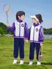 Uniformes Personalizados Morados para Jardín de Infancia, Uniformes Escolares Primarios, Uniformes de Clase, Ropa Deportiva Infantil para Primavera y Otoño, Conjuntos con Bloques de Color, Atuendos de Moda para Padres e Hijos