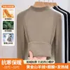 Camisa base de cachemira de acetato para mujer, nuevo modelo otoño e invierno 2026, top de cuello semi-alto, forro polar, engrosado, retiene el calor, cálido, de manga larga