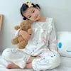 Pijama outono infantil pai-filho seda de leite canelado manga longa gola quadrada conjunto médio e grande menina desenho animado roupa de casa para ar condicionado