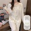 Traje de Otoño e Invierno para Niña de Comercio Exterior Pantalones de Manga Larga Pijama con Almohadilla en el Pecho Ropa para el Hogar para Mujer Color Sólido Encaje Algodón Nube