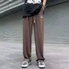 Calça Masculina de Seda Gelo Perna Reta Verão Fina Estilo Tendência Marca Sensação Calça de Perna Larga Design Oversize Solta Casual Longa