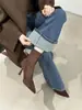 Zapatos de tacón alto de gamuza vintage, botines elegantes de punta fina, tacones de aguja estilo francés, botas elásticas de corte ajustado, botas estilo Martin