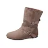 Botas de Motociclista Estilo Retrô Western para Mulheres, Botas de Cano Médio, Estilo Coreano, Fivela, Salto Grosso, Puxar, Botas de Cano Curto
