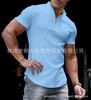 2023 nova camiseta masculina, manga curta zíper cor sólida camiseta masculina fitness esportes camiseta comércio exterior fábrica vendas diretas