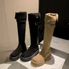 Botas altas de pierna gruesa de mm de grosor para mujer, botas largas de otoño e invierno, botas largas de suela gruesa ajustadas, circunferencia de caña grande, botas de jinete altas, talla grande