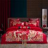 Venta al por mayor del fabricante Elegante Juego de Bordado para Boda de Cuatro Piezas Set de Cama de Boda Rojo de Algodón Puro de 100 Hilos Juego de Varias Piezas