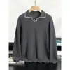 26 nuevo modelo suéter de cachemira con cuello de gaviota para hombre, tejido de punto estilo old money plano de 12 puntadas, suéter casual holgado con cuello de solapa, transfronterizo