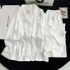 Conjunto de Pijama Feminino Gola Lapela Nova Primavera Outono Seda de Gelo Manga Longa Calça Longa Roupão de Casa Popular de Alta Qualidade