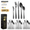 Amazon transfronterizo cubertería de acero inoxidable cuchillo, tenedor y cuchara juego de 20 piezas Cubo de Agua cubertería occidental juego de cuchillo, tenedor y cuchara para steak