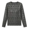 Camiseta interior de cuello redondo con estampado retro, estilo de moda nuevo de otoño para madres, disimula imperfecciones, adelgazante, manga larga, juvenil, top casual