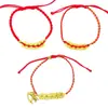 Pulsera Trenzada de Joyería Chapada en Oro Moneda Cinco Emperadores Hielo Triturado Hilo Rojo de la Suerte para Hombres y Mujeres, Adecuada como Regalo