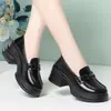 Mocasines retro de boca poco profunda con suela gruesa para mujer, tacón grueso negro, slip-on, estilo británico, que aumentan la altura, modernos, a la moda, zapatos de plataforma sencillos