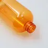 Botella de plástico dorada naranja de 500 ml para desinfectante de manos Botella con bomba de loción Botella Boston para champú de baño