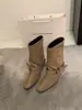 Primer Encuentro Temporada Retro Botines de Gamuza Color Caqui para Mujer Botas de Estilo Francés Otoño Diseño de Nicho Botines de Estilo Occidental