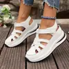 Sandalias Transfronterizas Nuevas de Talla Grande con Velcro, Cuña y Suela Gruesa para Mujer, Verano, Nuevos Zapatos Individuales de Malla con Plataforma Calada y Punta Cerrada
