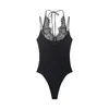 Comércio Exterior Transfronteiriço 2026 Nova Primavera e Verão Simples Renda Patchwork Gola Halter Sem Mangas Macacão 0085310