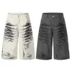 Jia Yi Ku 2026 Shorts Americanos Estilo de Rua Desgastados com Design de Spray de Tinta, Calças Cropped Personalizadas Cleanfit Largas de Perna Larga