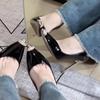 2025 Nuevos Zapatos de Tacón Individual de Moda Versátiles Sexy Reina Tacones Altos de Charol Negro con Pedrería Tacones de Aguja para Mujer