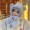 Nuevo y lindo conjunto de dos piezas de bufanda con orejas de conejo y calentador de orejas estilo coreano para mujer, bufanda anticongelante de invierno con gorro de felpa integrado