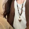 Collar Vintage de Estilo Chino Nuevo Inspirado en Zen, Cadena de Suéter Tejida a Mano de Madera Estilo Nacional, Cadena Larga Trenzada de Cuerda para Clavícula para Mujeres, Verano