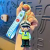 Chaveiros de bombeiro, guarda de trânsito e policial em desenho animado, pingentes de personagens em borracha macia, pequenos presentes comemorativos, atacado em estoque