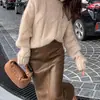 Suéter de punto grueso con cuello redondo y diseño de flor de cáñamo, otoño e invierno, nuevo estilo coreano, manga caída, color liso, top pullover, moda para mujer