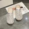 Sandalias de Media Pantufla Estilo Coreano para Mujer para Exterior 2025 Verano Nueva Moda Lentejuelas Punta Cuadrada Sandalias Planas