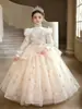 Vestido de Malha Longo com Bordado Pesado para Meninas, Outono Inverno, para Performance de Piano, Banquete, Princesa
