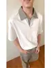 Polo de Manga Corta Empalmado para Hombres y Mujeres, Estilo Veraniego de Alta Gama, Camiseta Fresca y Elegante con Cuello, Corte Limpio, Hombro Recto, Manga Media