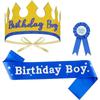 Sombrero de corona dorada para cumpleaños infantil, etiqueta de cumpleaños con broche de correa para el hombro, juego de decoración para tarta de cumpleaños para niño