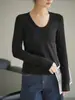 Tricô de Gola U de Alta Qualidade Outono Novo Manga Longa Modelador Camada Base Top com Gola em Formato de Ovo Top Estiloso
