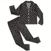 Pijama de seda artificial de comércio exterior para crianças mais velhas, conjunto de manga comprida e calça comprida com estampa de coração para meninas, comércio exterior transfronteiriço europeu e americano