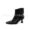 Botines de tacón alto de piel de cordero de primera capa para mujer, botines individuales de piel genuina, novedad de otoño, punta cuadrada, cremallera trasera, botines de moda de tacón de aguja para mujer, botines