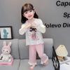 Pijama Infantil Feminino Estilo Novo 2026, Conjuntos de Manga Longa para Crianças Primavera e Outono, Roupas de Casa de Verão Fofas e Estilosas para Crianças Maiores